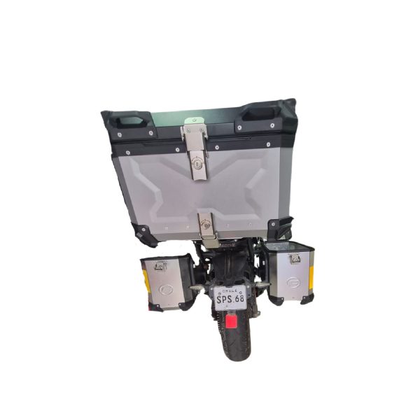 Maleta Trasera Universal para Motocicleta de Aluminio 55 Litros - Color Negro y Plata